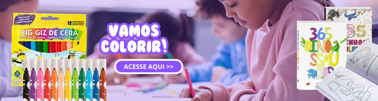 Muitos livros para colorir, lápis, tintas e canetas!